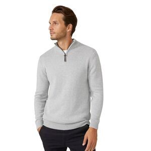 Maine Mens  Cotton Funnel Neck Sweater / Light Grey